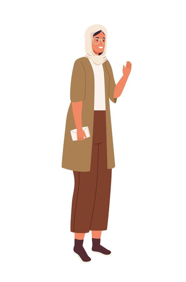 woman muslim with eyeglasses vector