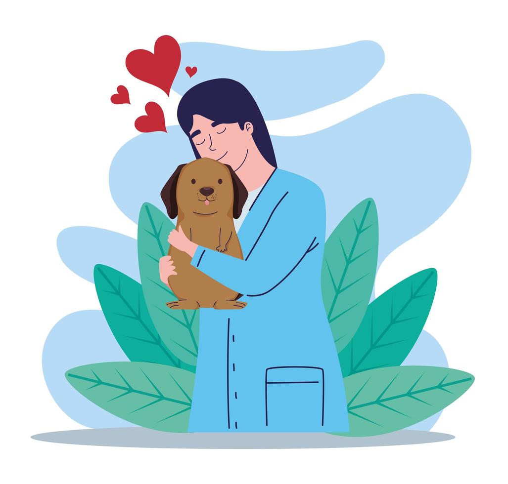 mujer veterinaria con perro vector