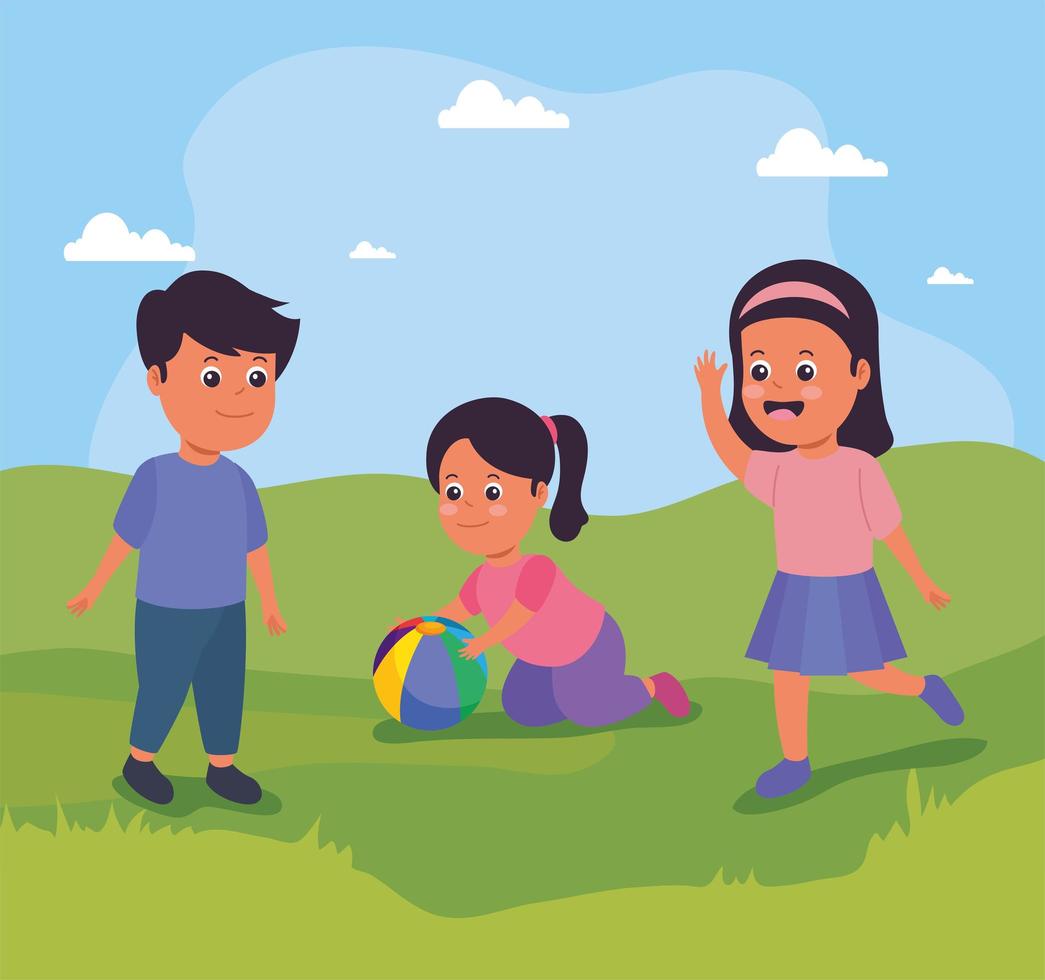 kids playing in the grass vector