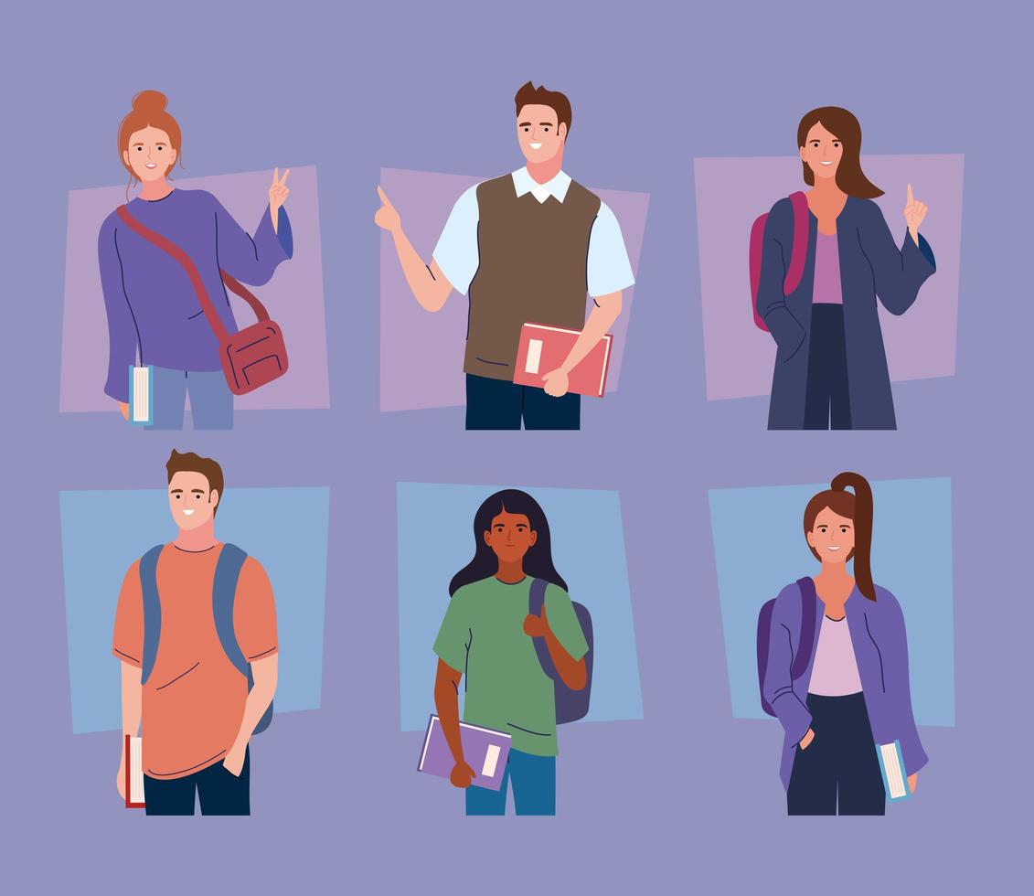 young students six characters vector