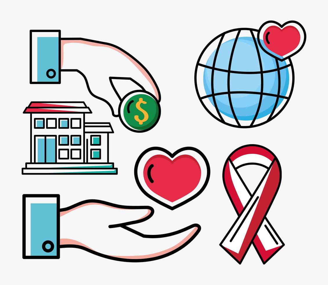 five volunteering concept icons vector