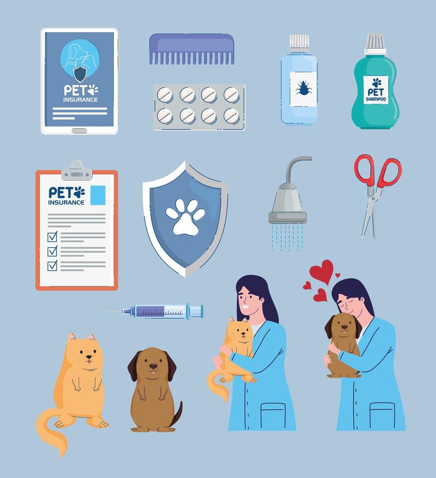 iconos seguro veterinario vector