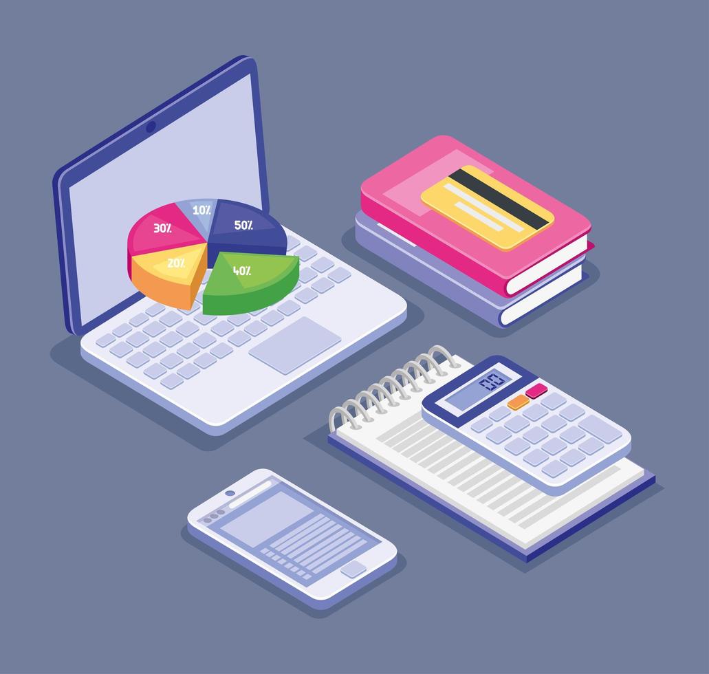 computer and budget management icons vector