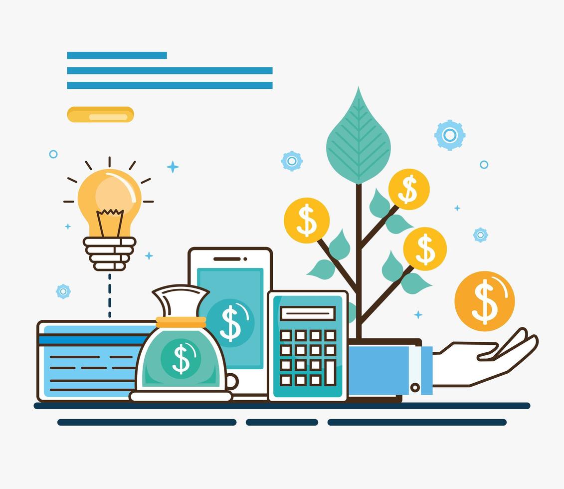 bulb and financial icons vector