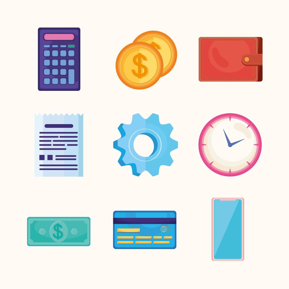 nine budget management icons vector