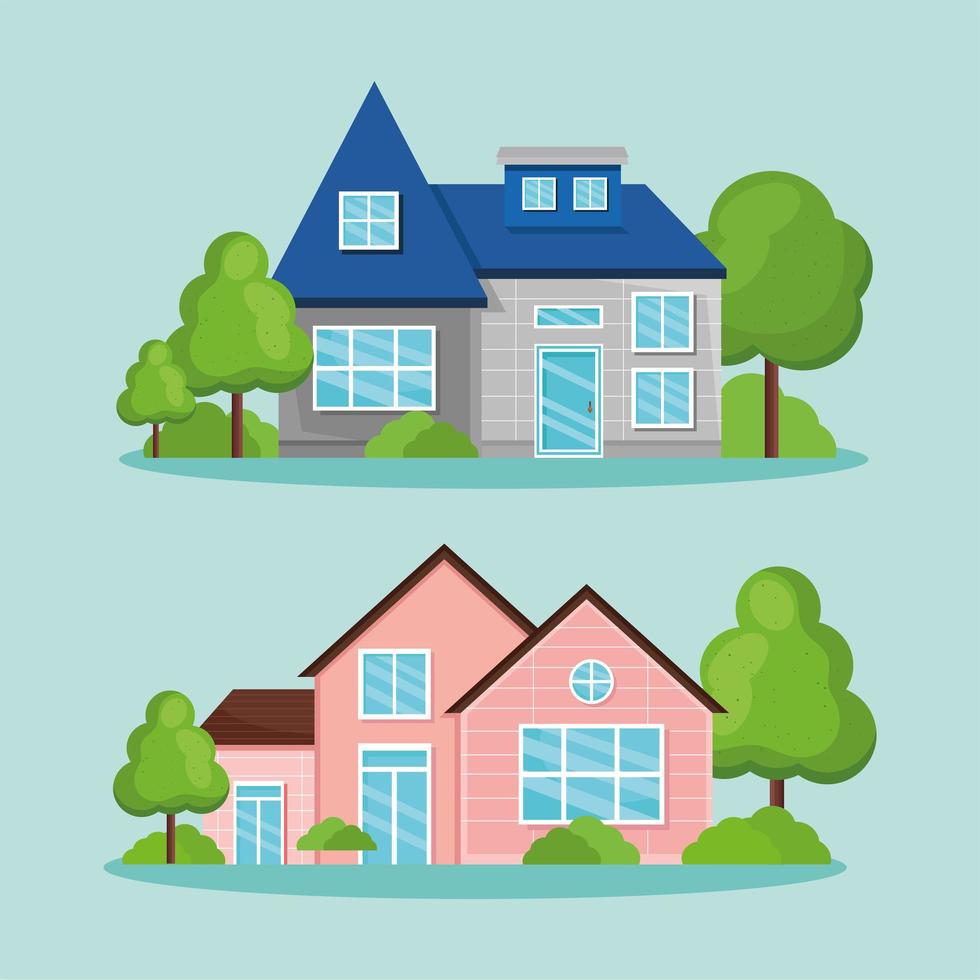 two dream houses icons vector