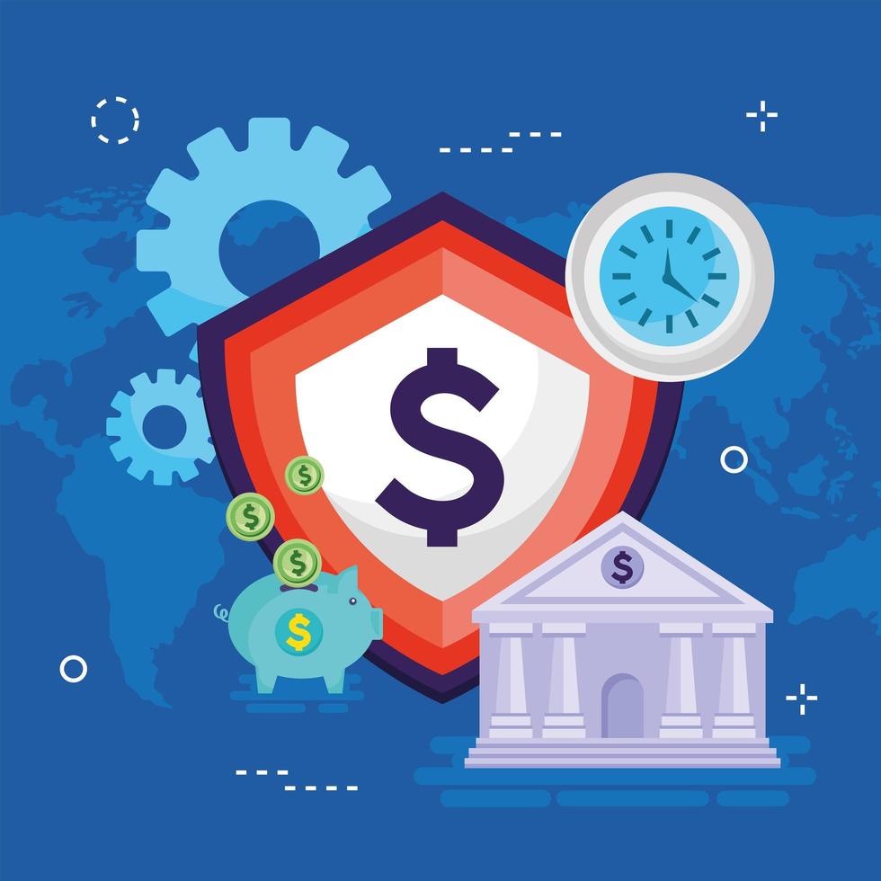 shield and banking icons vector