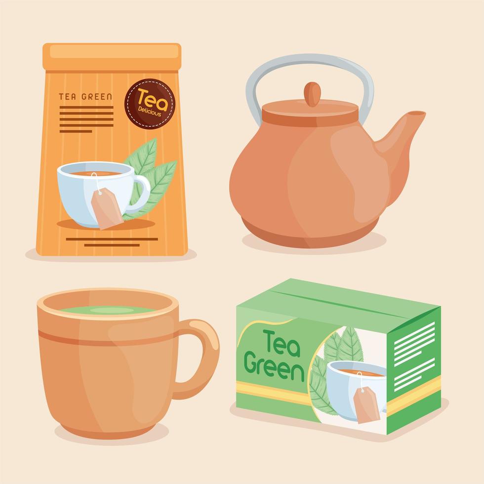 té de hierbas y taza de cerámica vector