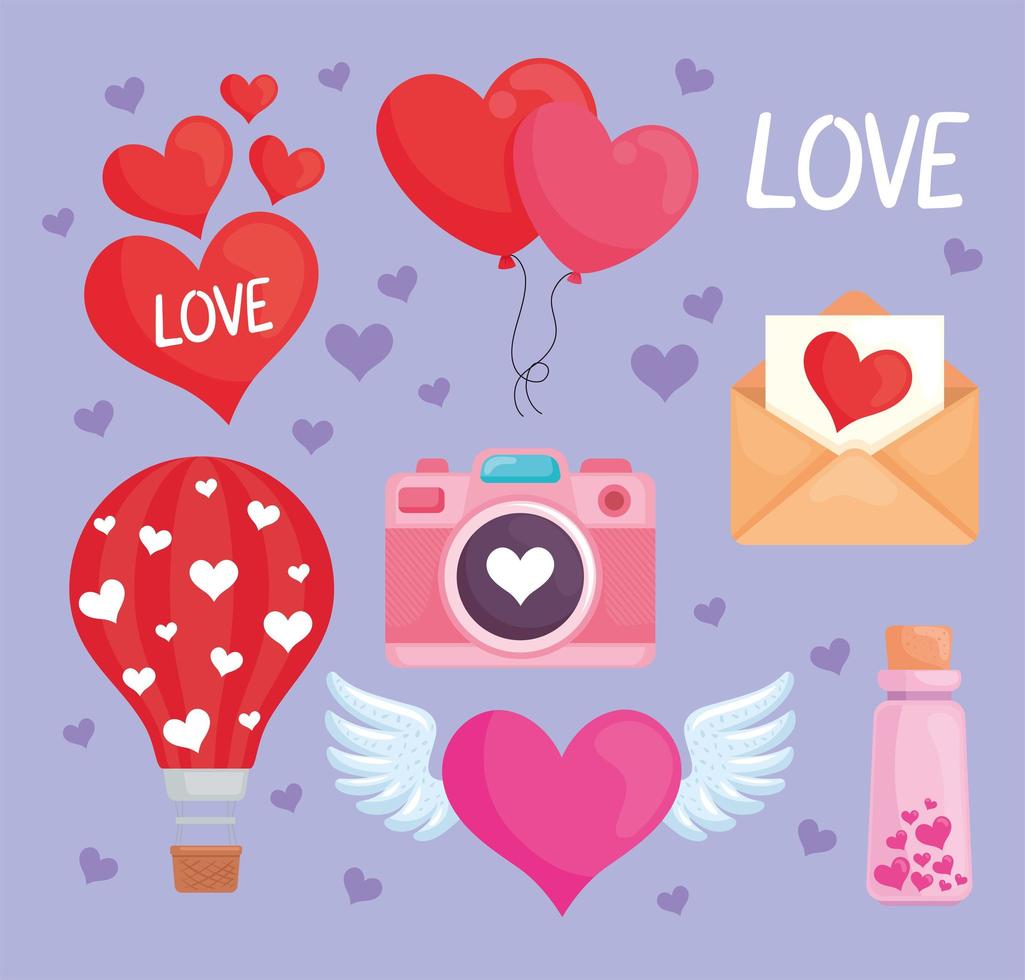 lindos iconos de amor vector