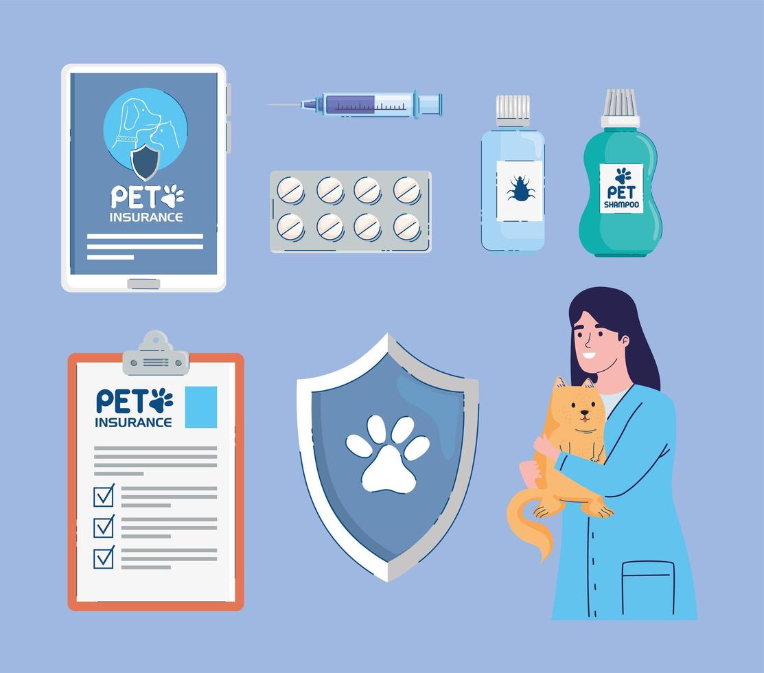 insurance veterinarian icons vector