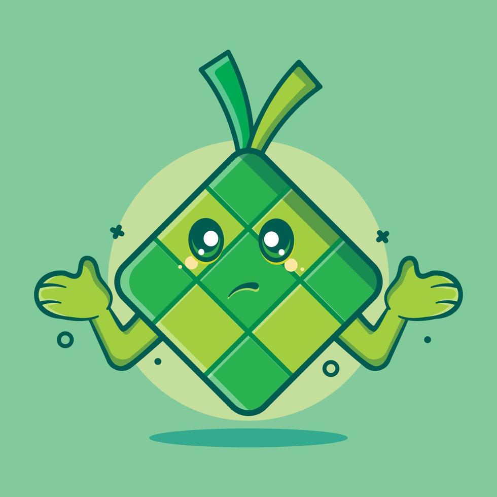 linda mascota de personaje de comida ketupat con dibujos animados aislados de gesto confuso en un diseño de estilo plano. gran recurso para icono, símbolo, logo, pegatina, banner. vector