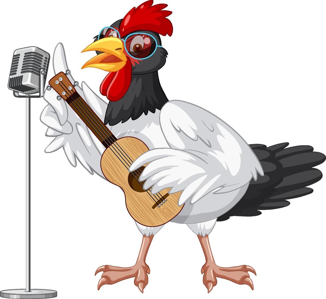 A chicken playing guitar cartoon character vector