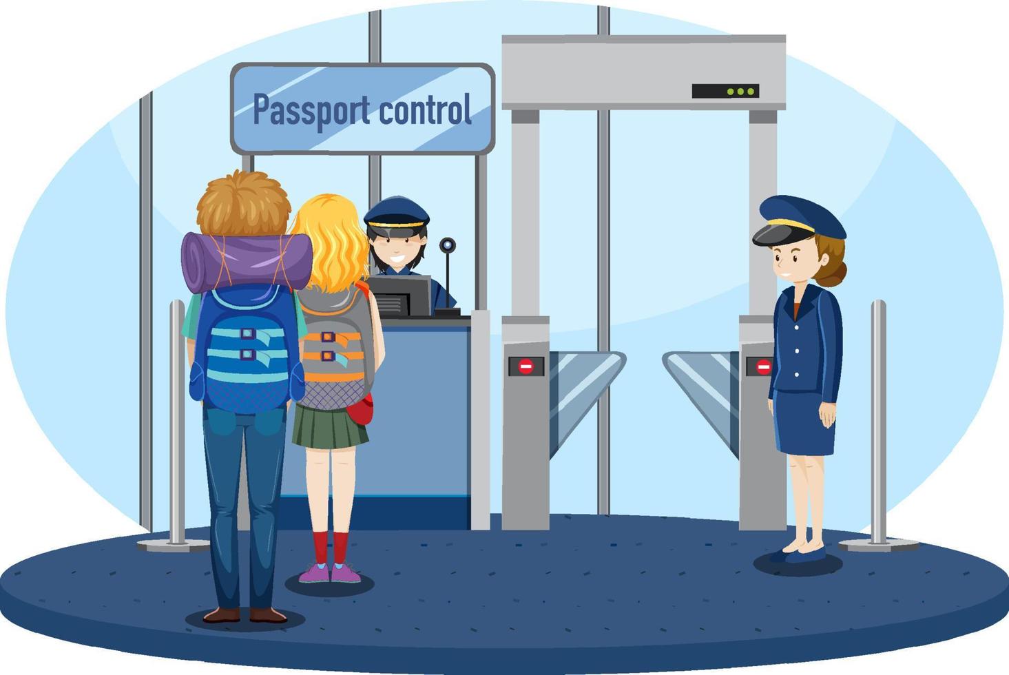 Passengers walking through passport control vector