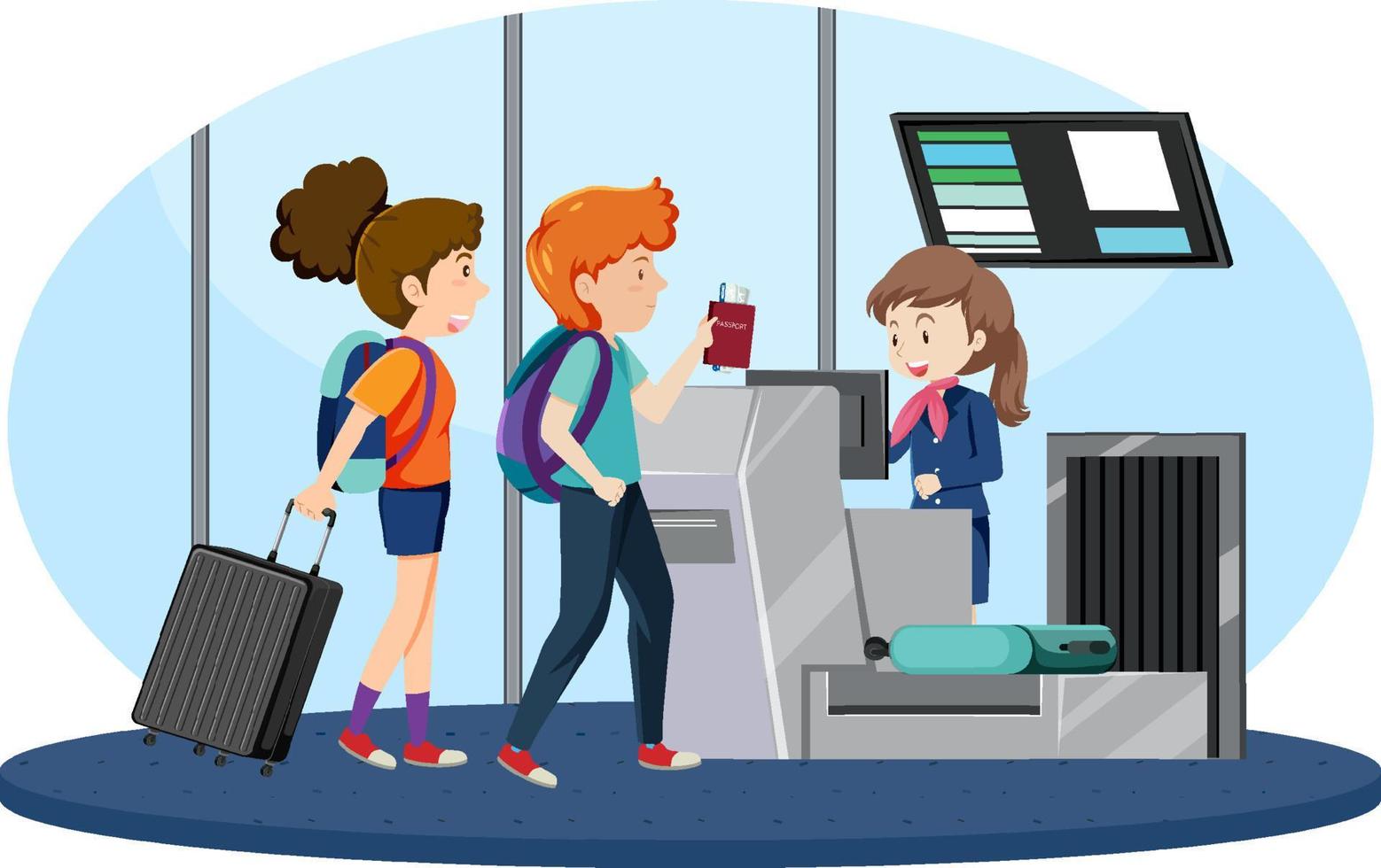 Passengers at check in counter with ground attendant vector