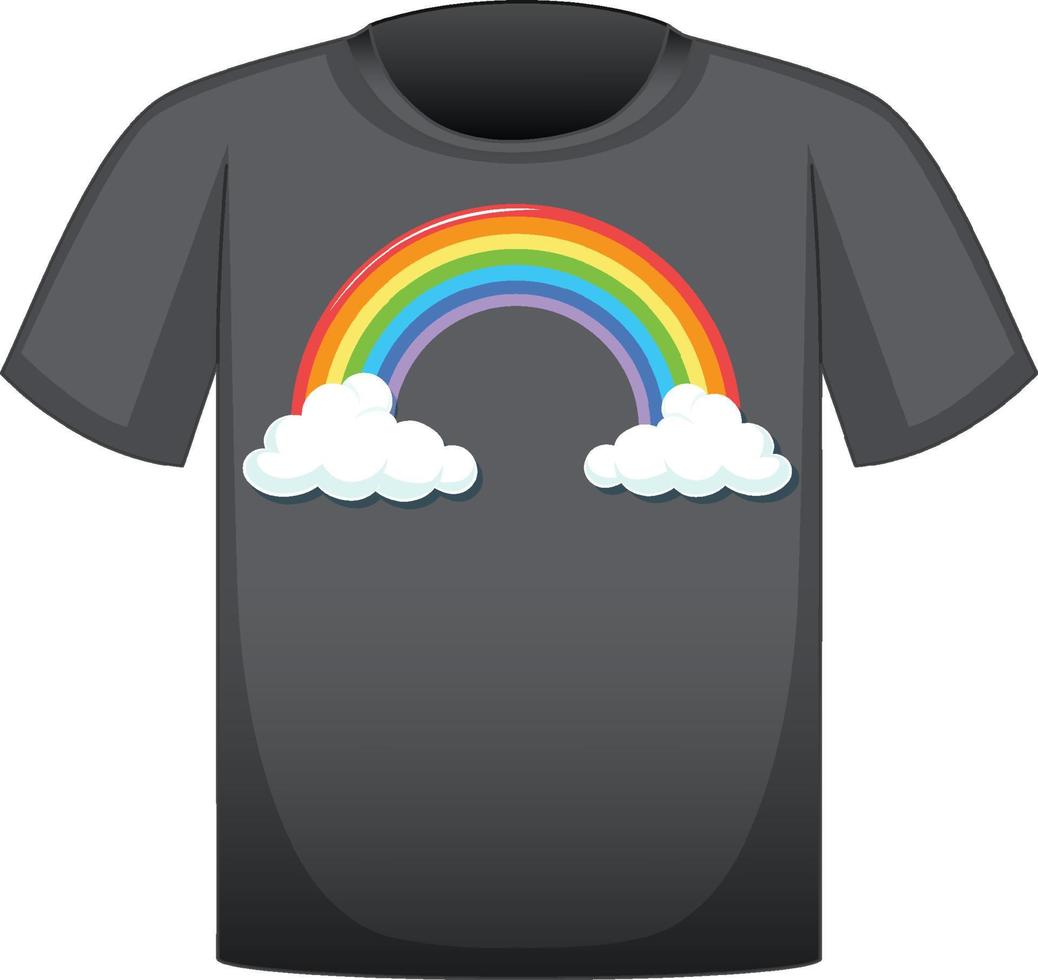 una camiseta negra con un patrón de arco iris sobre fondo blanco vector