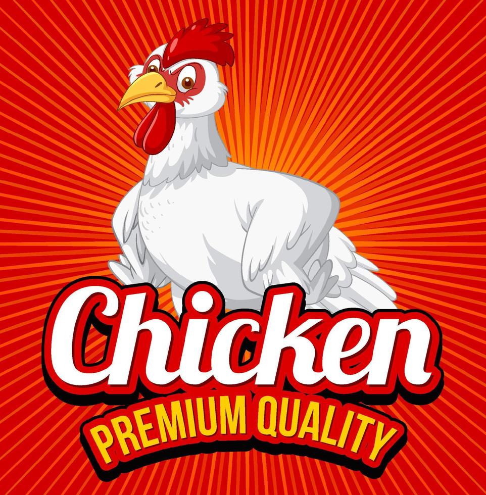 banner de calidad premium de pollo con un personaje de dibujos animados de pollo vector