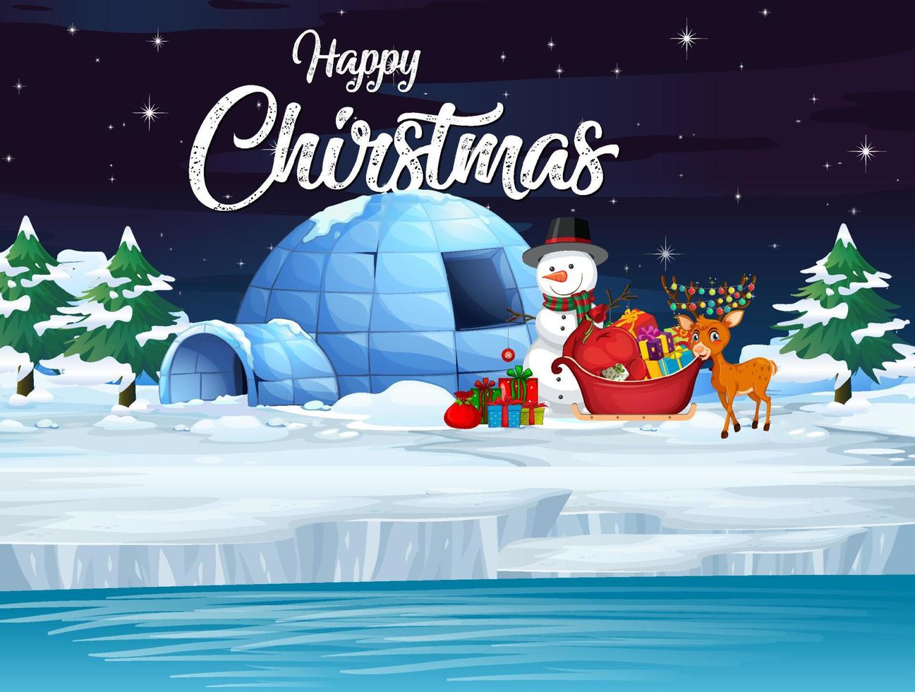 Merry Christmas poster with reindeer and snowman vector