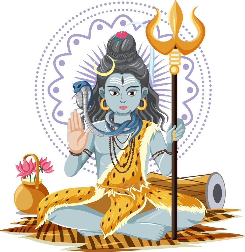 Indian god with cobra sitting on tiger mat vector