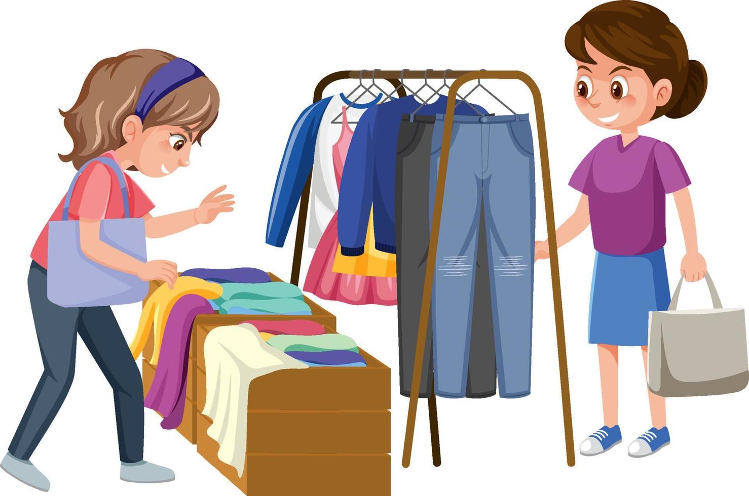 Girl shopping clothes on white background vector