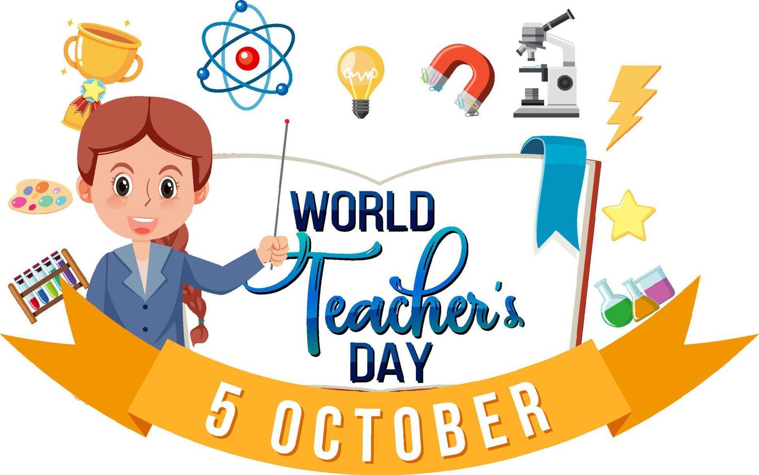 World Teacher's Day banner with a female teacher vector
