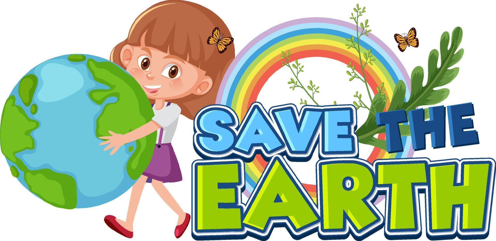 Save the earth concept with a girl hugging earth globe vector