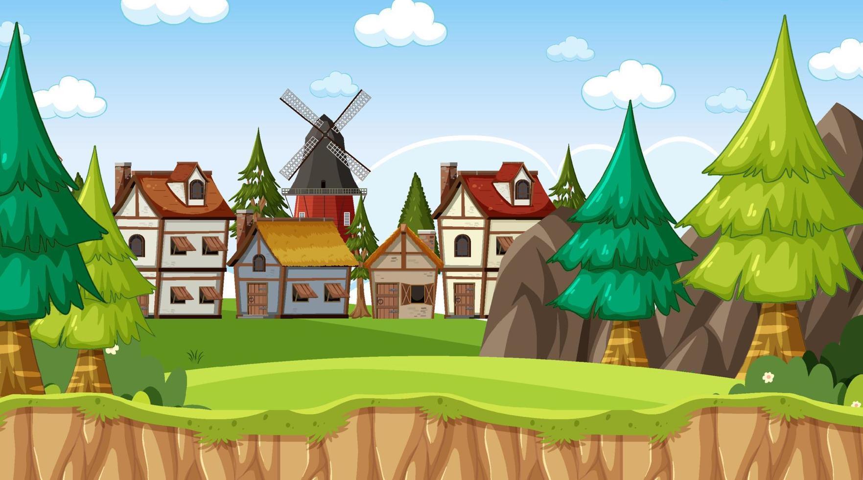 Medieval town scene with villagers vector