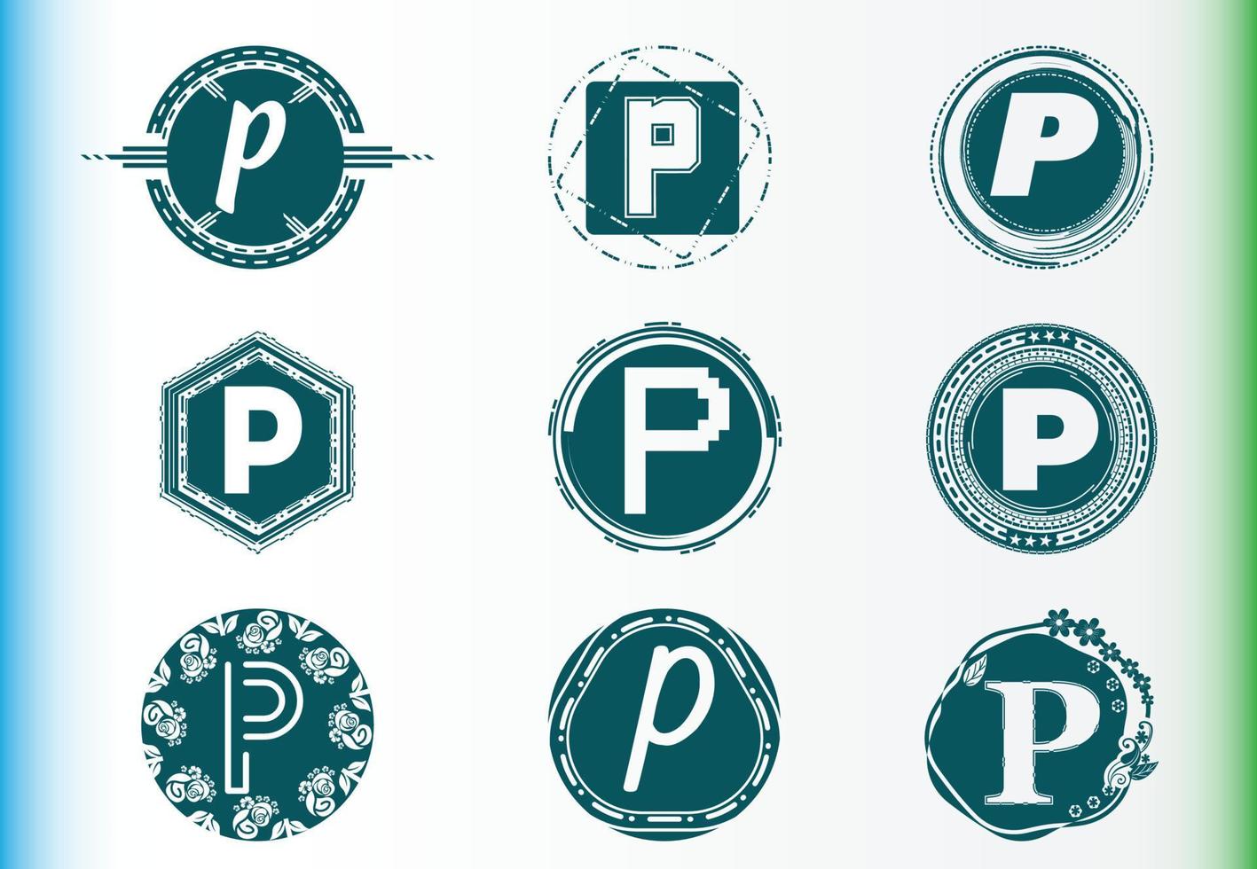 paquete de plantillas de diseño de icono y logotipo de letra p vector
