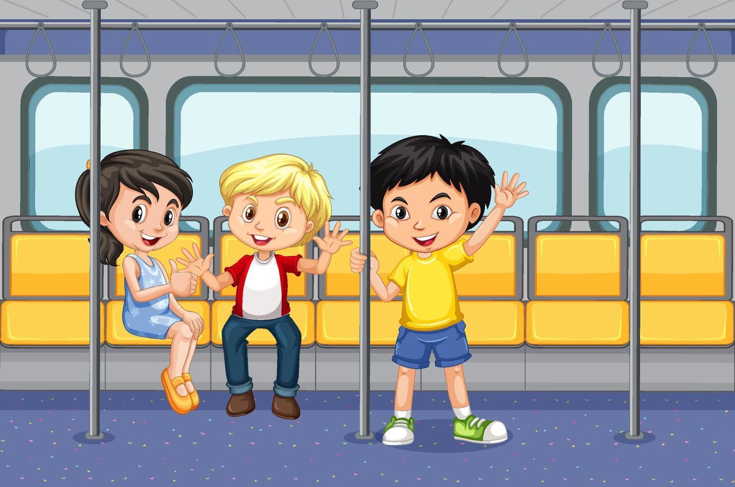 Scene with many people using public transportation vector