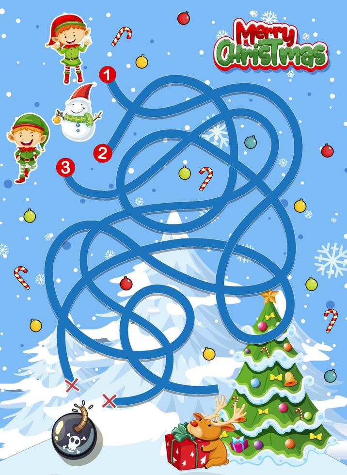 plantilla de juego de laberinto con tema navideño vector