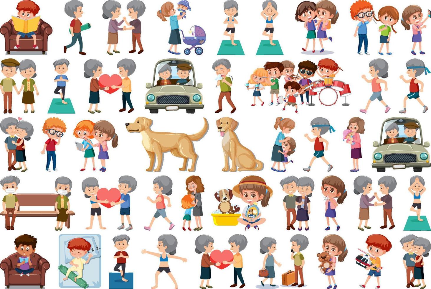 Set of different activities people in cartoon style vector