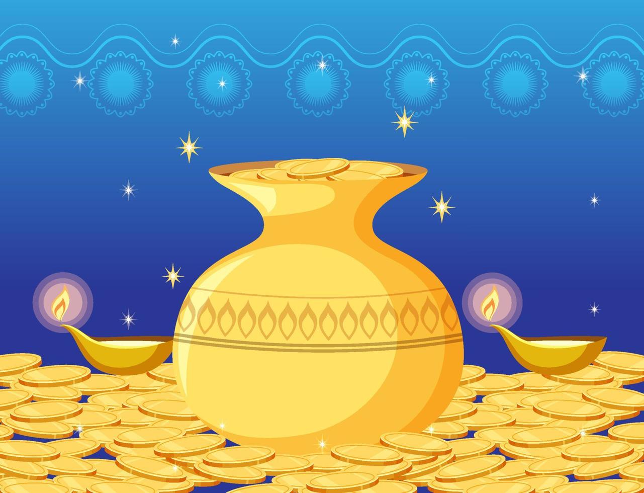 Golden pot with pile of gold vector