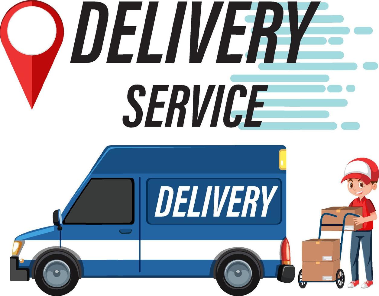 Delivery Sevice logo with panel van and courier character vector