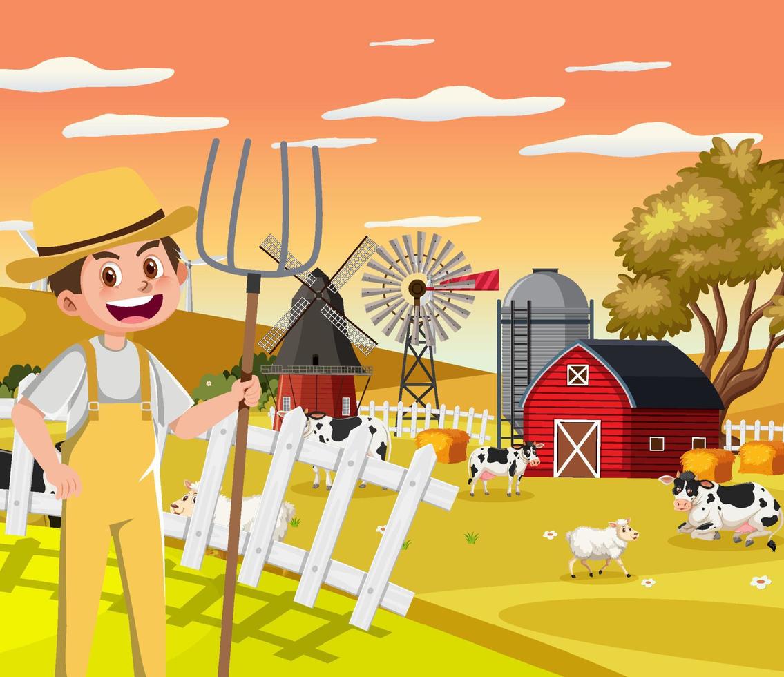 A farmer cartoon character on white background vector