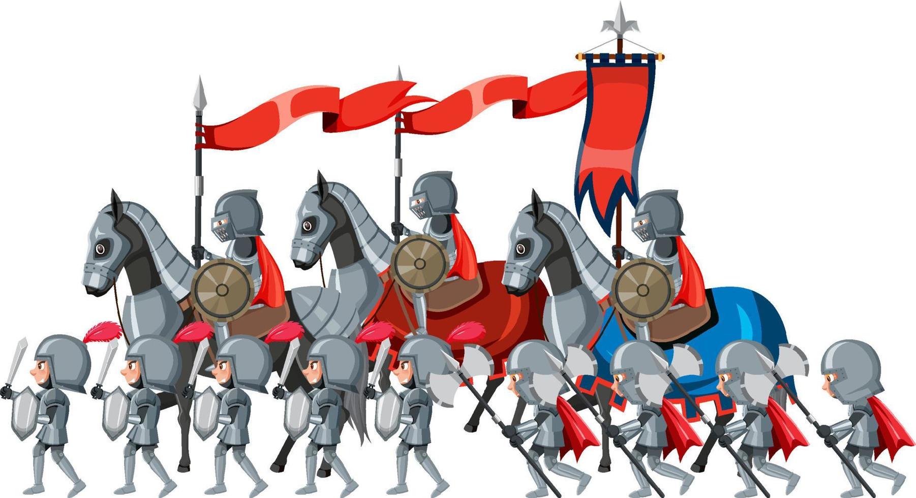 Army of medieval knights on white background vector