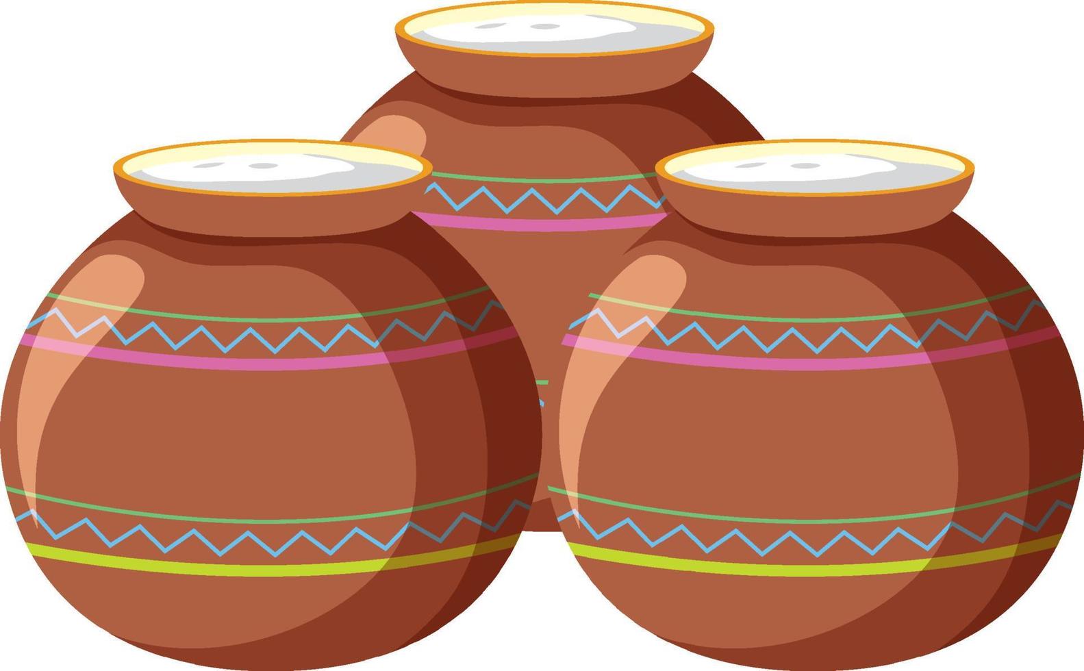 Three claypots with colorful patterns vector