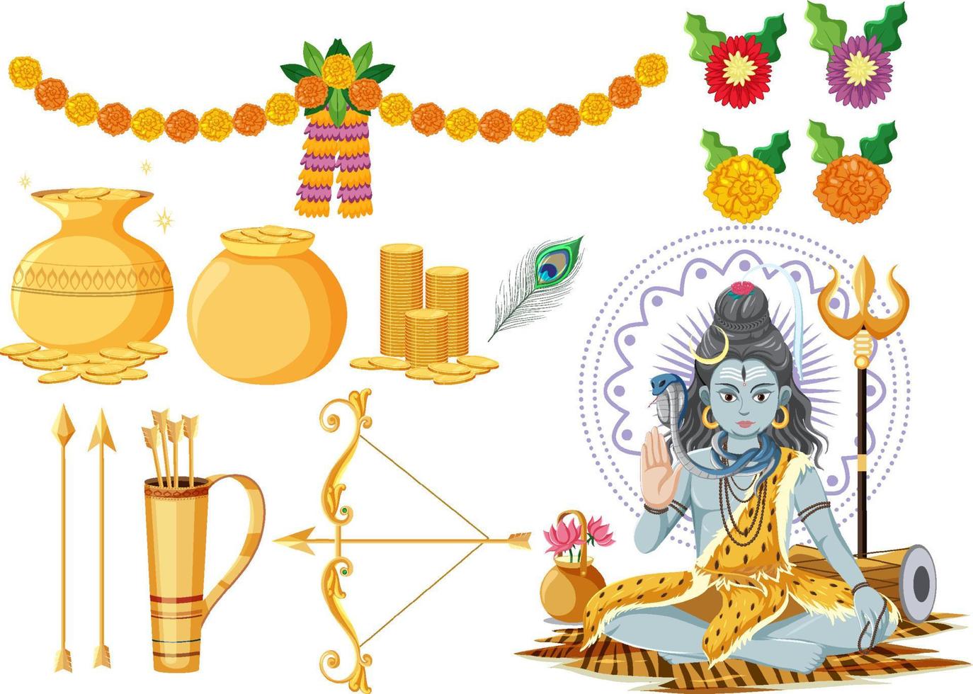 Indian set with god and offerings vector