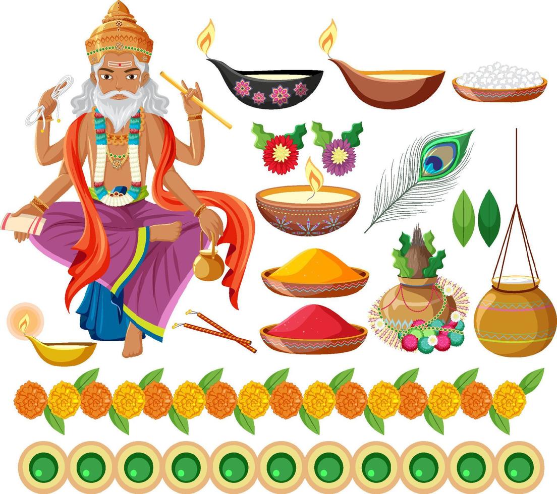 Indian god and many offerings vector