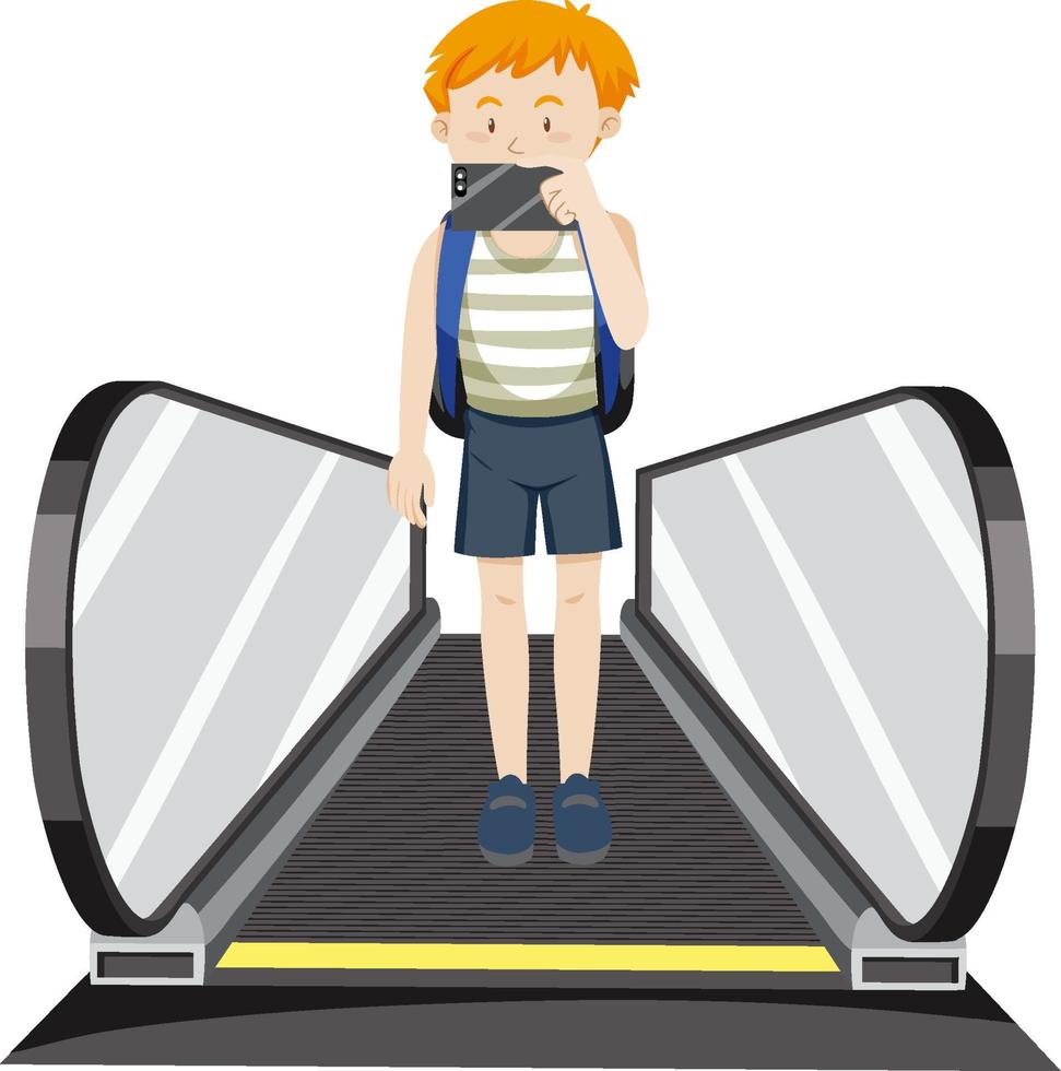 Front view of two travellers on moving walkway vector