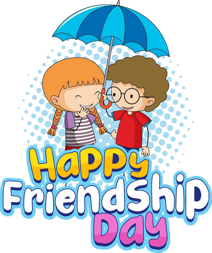 Happy Friendship Day with children doodle characters vector