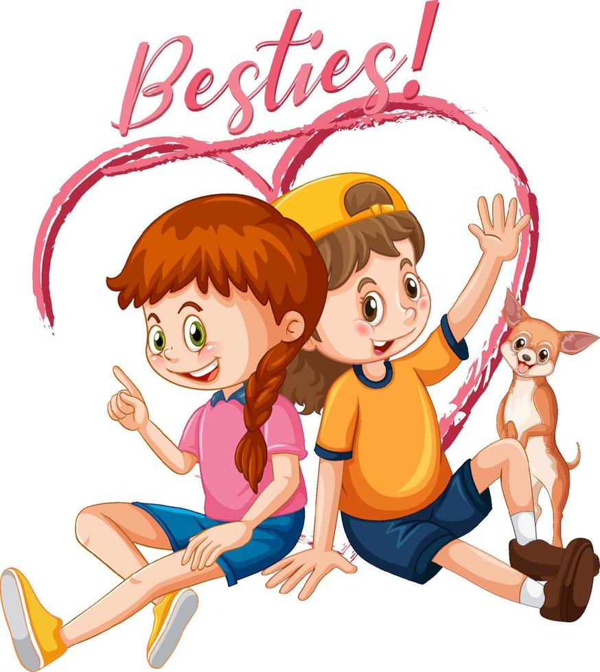 Best friend girls cartoon character with besties lettering vector