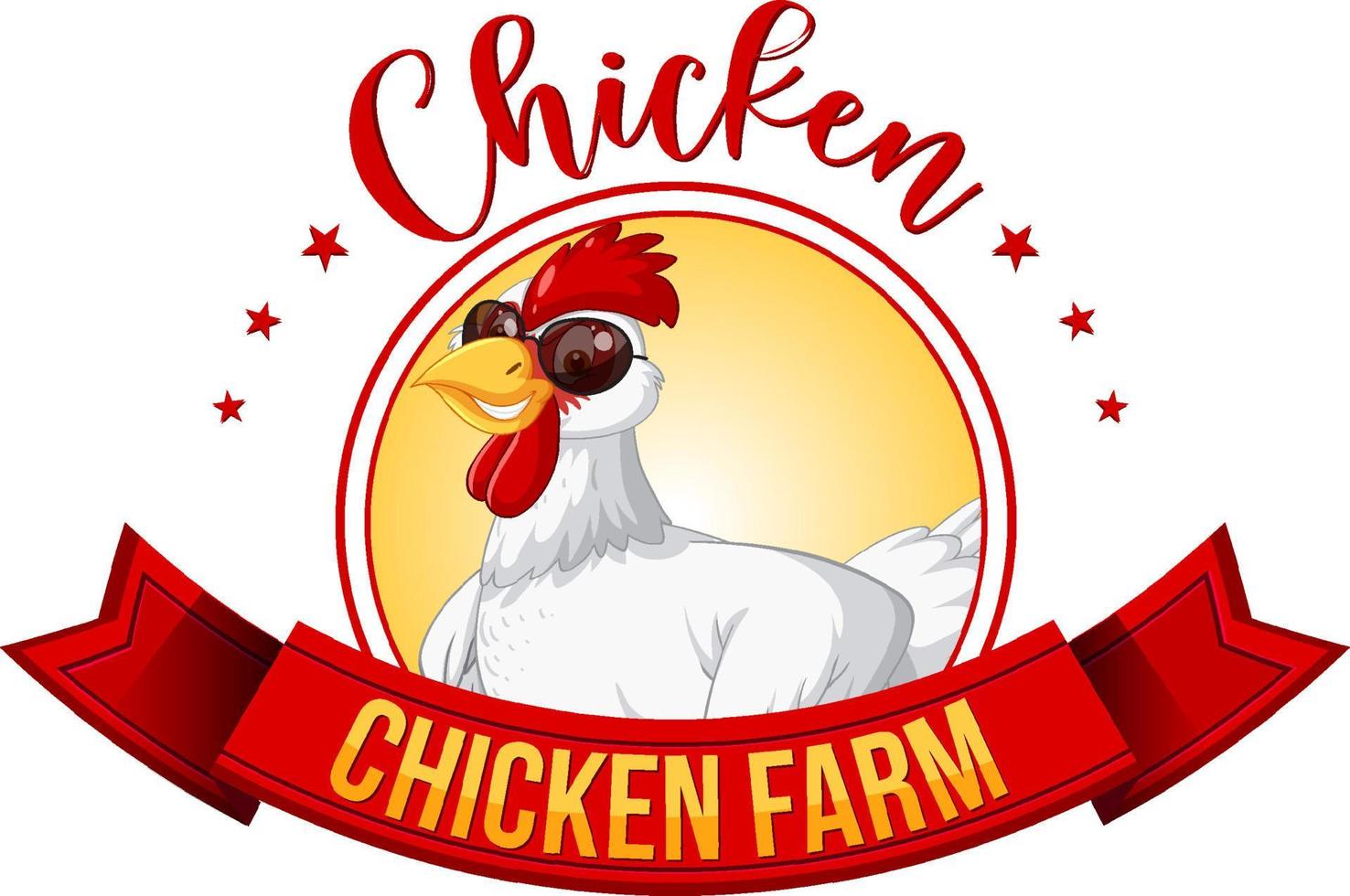 pancarta de granja de pollos con pollo blanco con gafas de sol vector