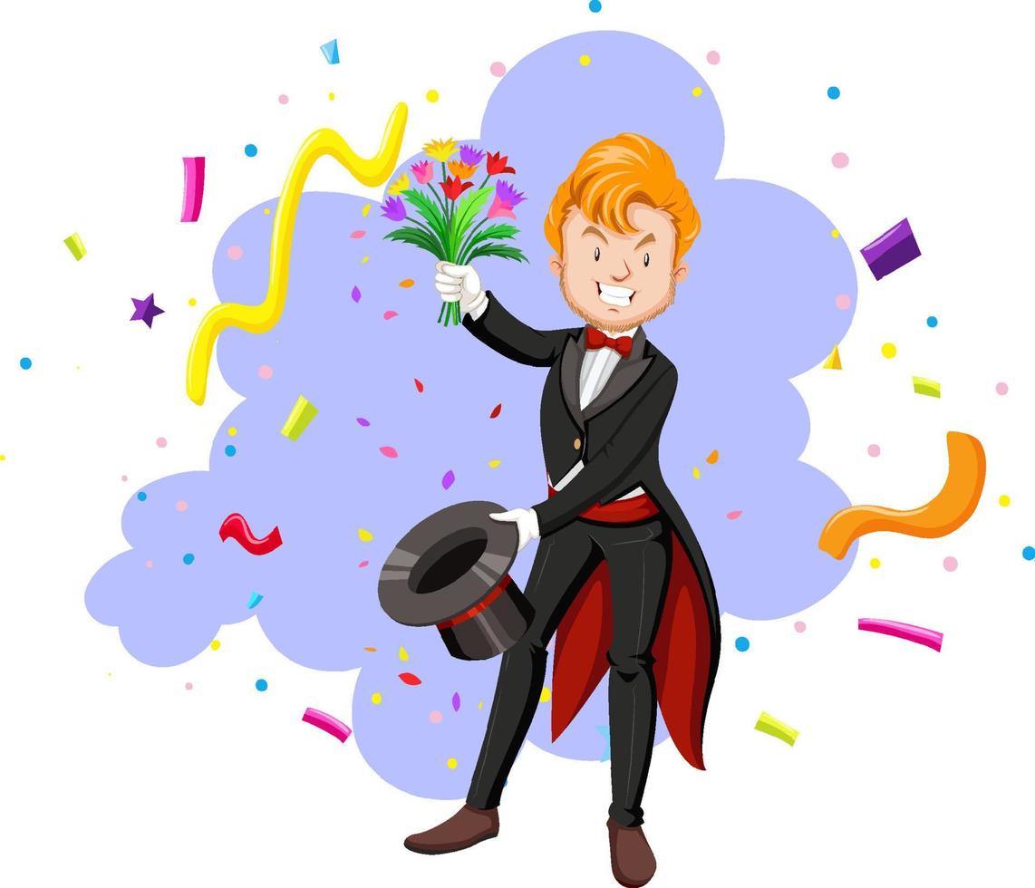 Magician pulling out flowers of magic hat 6063042 Vector Art at Vecteezy