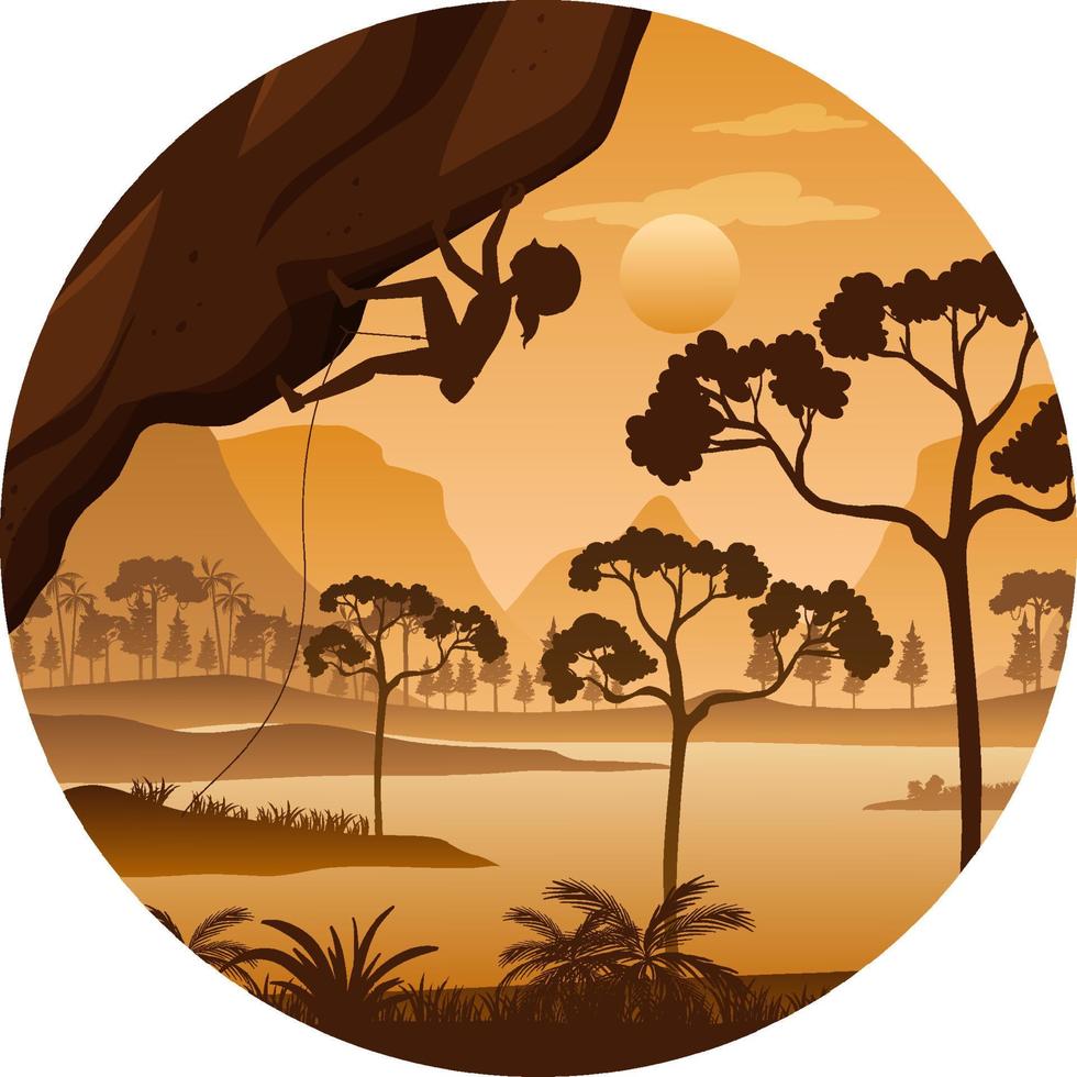Flat silhouette rock climbing in nature background vector