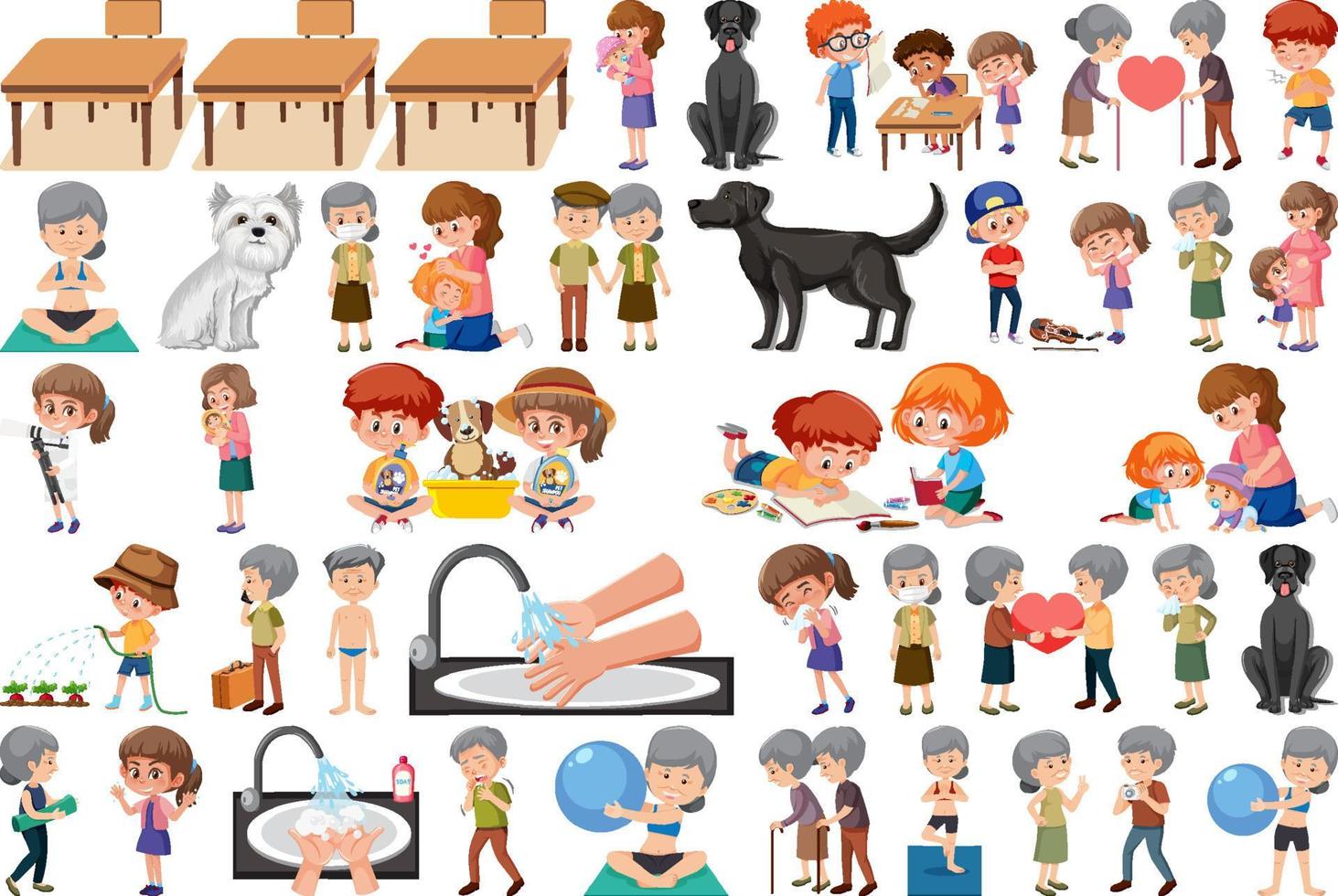 Set of different activities people in cartoon style vector