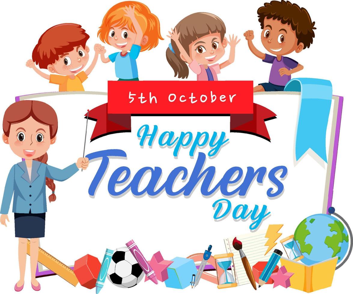 Happy Teachers Day banner with a female and children vector