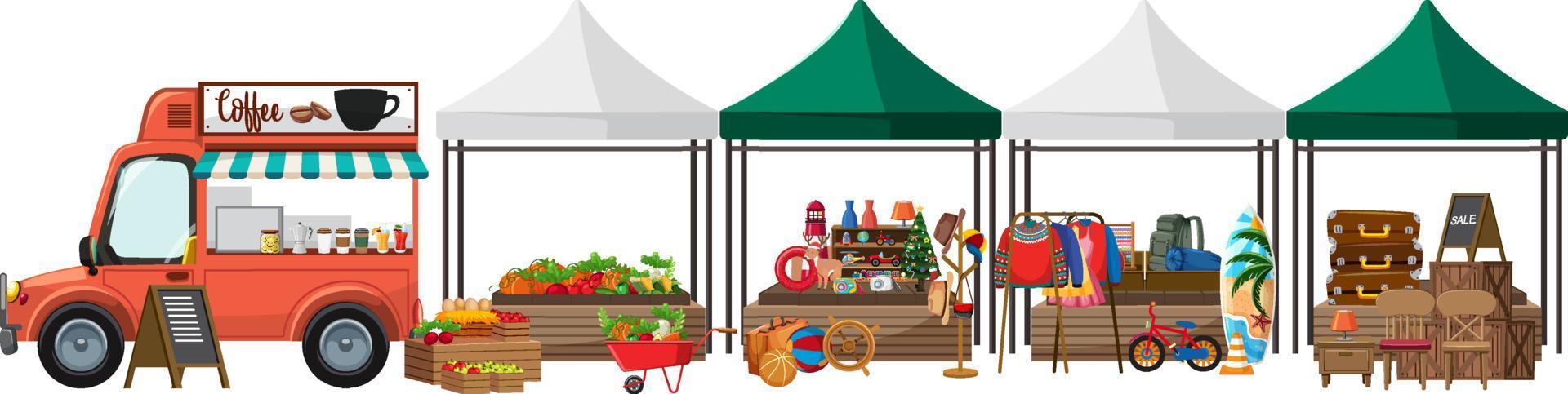 Shops at flea market on white background vector