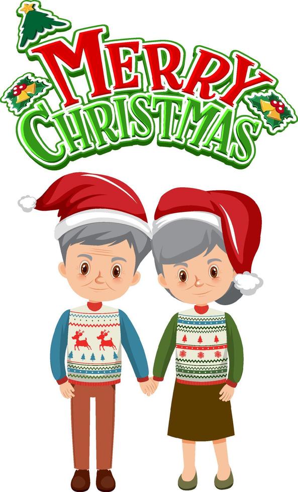 Cute couple and their dogs wearing Christmas outfits vector