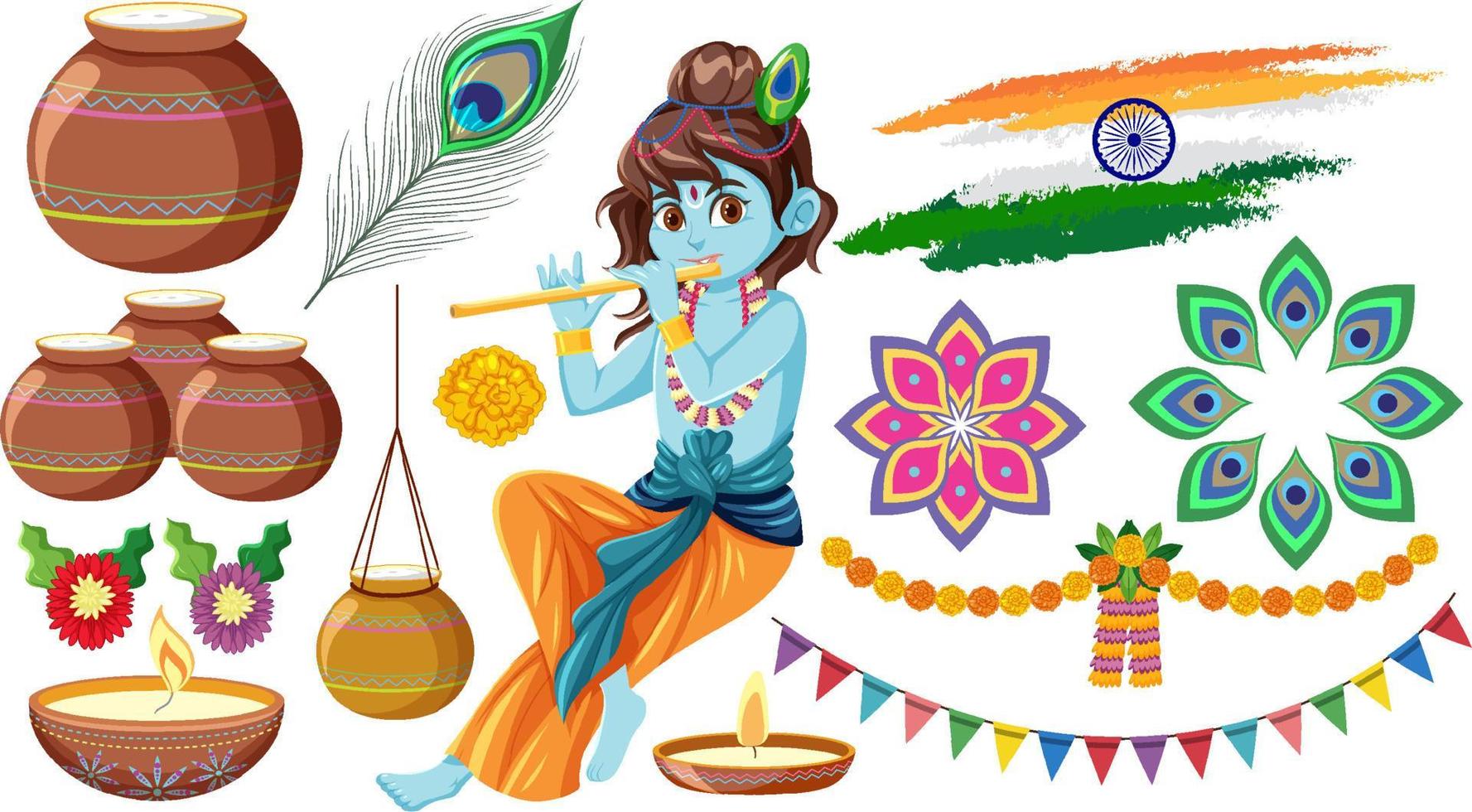 Set of indian god and offerings vector