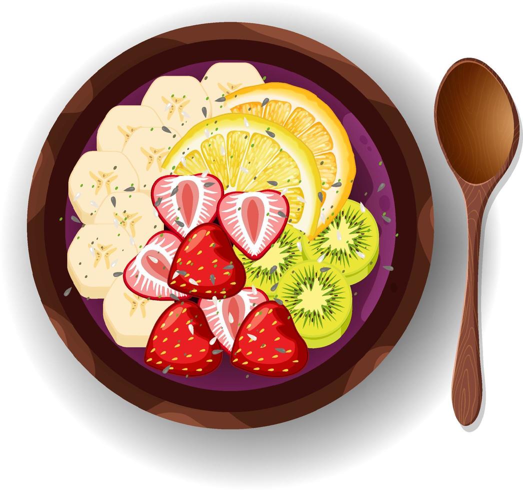 Top view Acai food bowl on white background vector