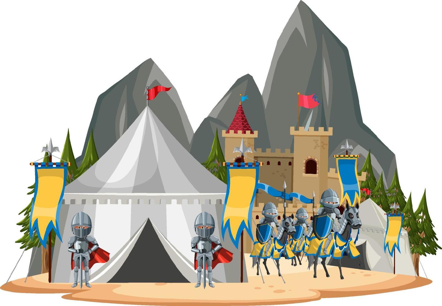 paisaje aislado del campamento del ejército medieval vector